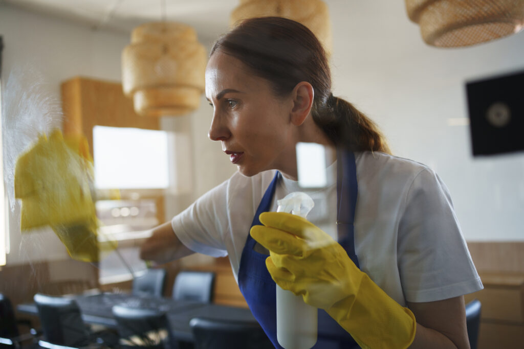 Why Regular Cleaning is Essential for Busy Professionals: Maximizing Productivity and Health 3 professional cleaning service person cleaning office window