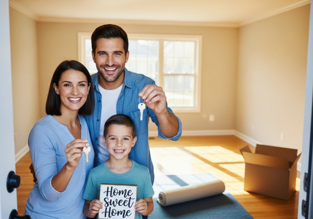 Move In Cleaning Middletown DE – Fast Service You Need 6 Happy family with keys to their new Middletown DE home after professional move in cleaning service completion