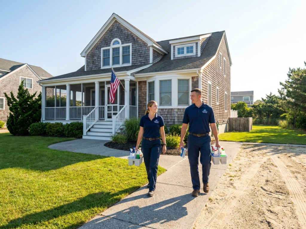 Airbnb turnover cleaning cost Delaware professional cleaning team arriving at vacation rental
