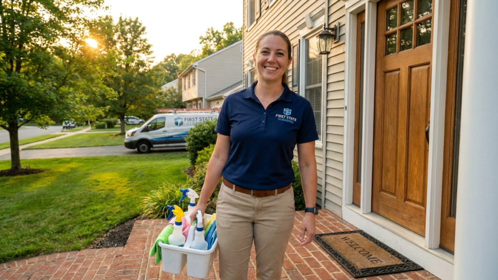 Bruna's Cleaning Service technician after completing a home cleaning